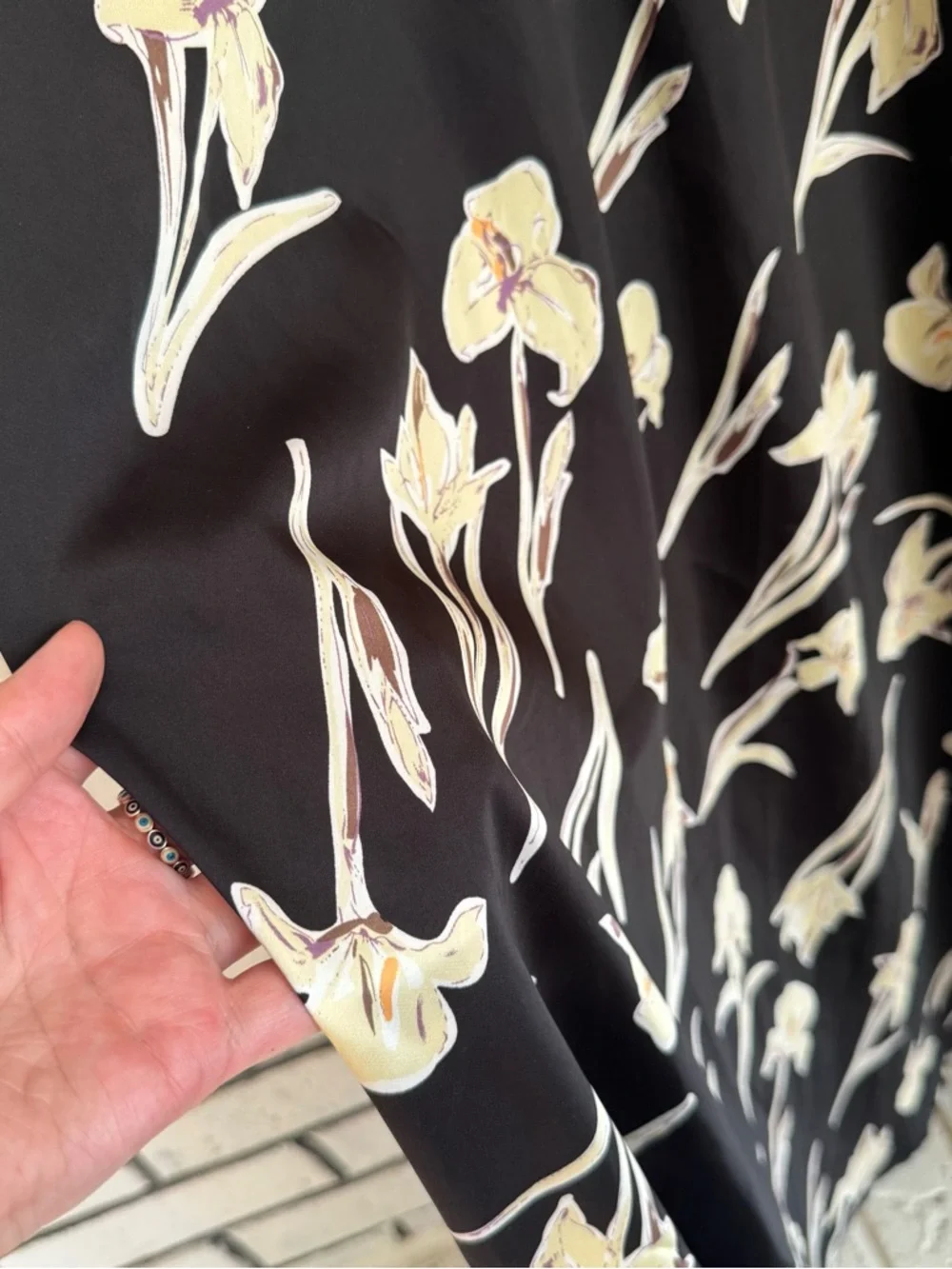 Black Floral Maxi Slip Dress with Cream Blossom Print - Picture 3 of 6